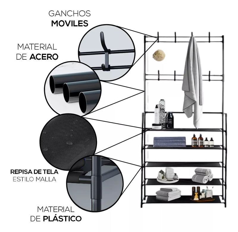 2 en 1 - Zapatero Perchero Organizador 5 Niveles - 50% OFF